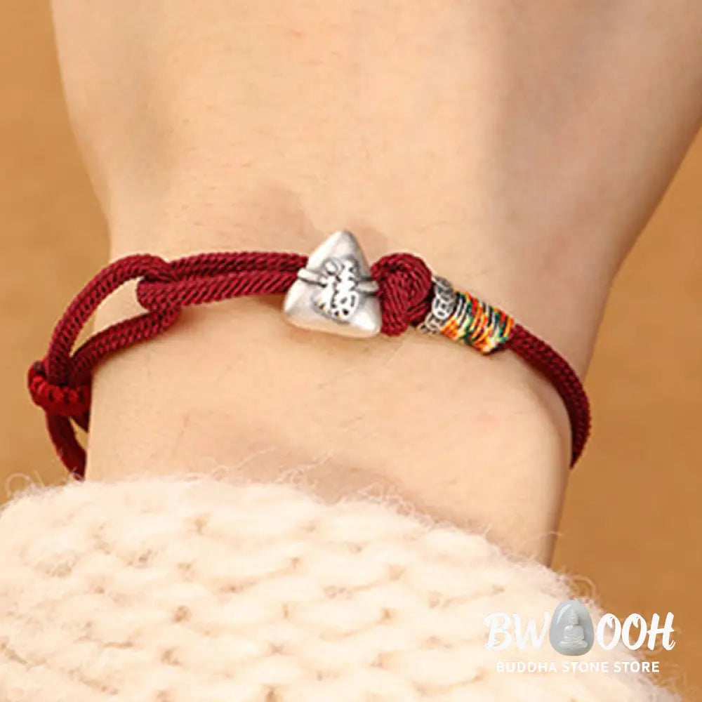 Buddha Stones 999 Sterling Silver Fu Character Zongzi Fortune Luck Rope Bracelet - Bracelet