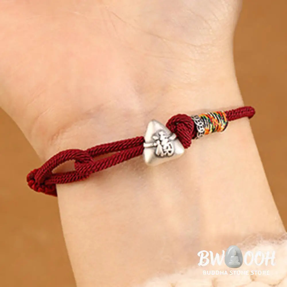 Buddha Stones 999 Sterling Silver Fu Character Zongzi Fortune Luck Rope Bracelet - Bracelet