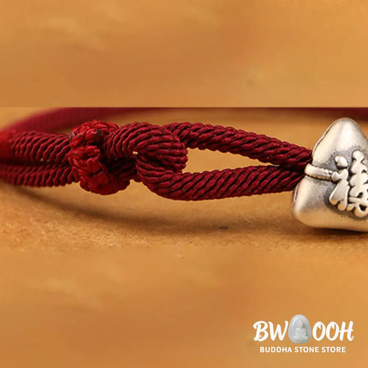 Buddha Stones 999 Sterling Silver Fu Character Zongzi Fortune Luck Rope Bracelet - Bracelet