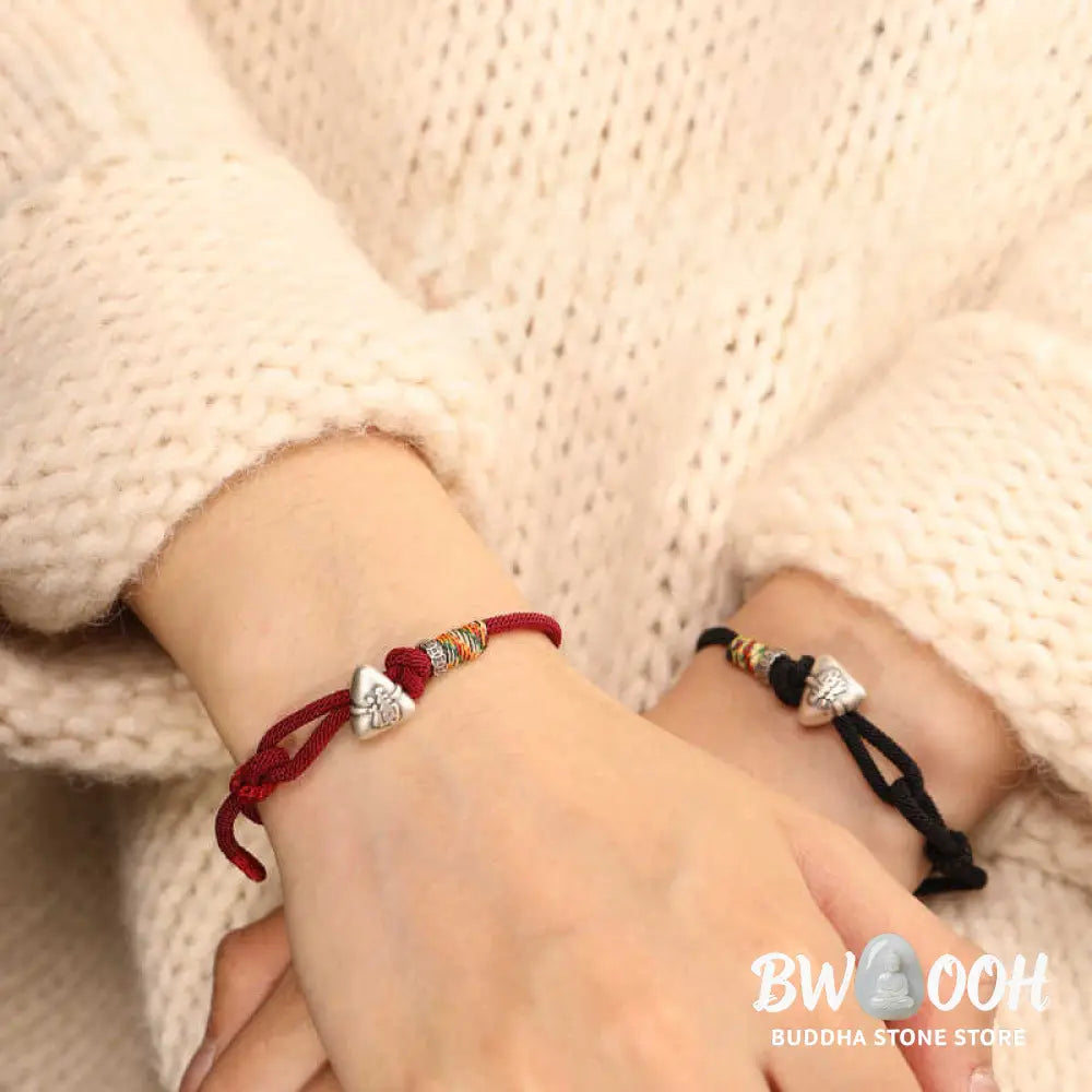 Buddha Stones 999 Sterling Silver Fu Character Zongzi Fortune Luck Rope Bracelet - Bracelet