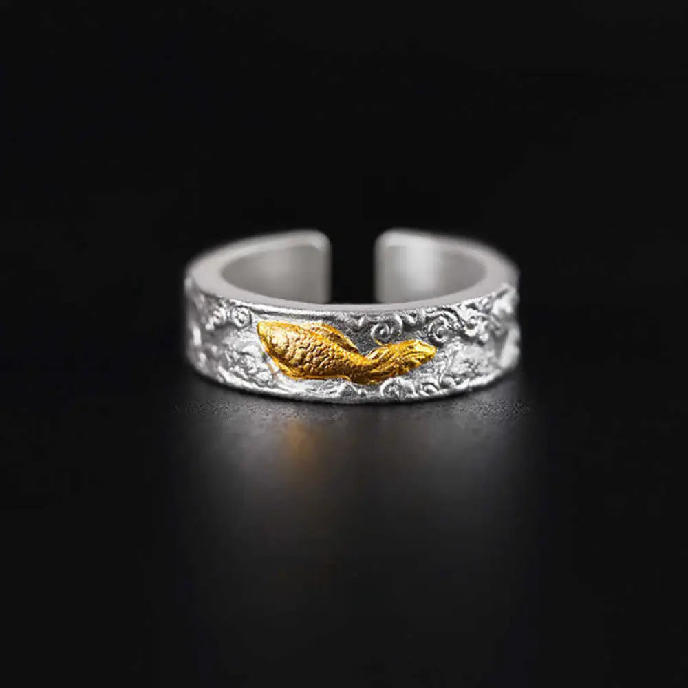 BWOOOH 999 Sterling Silver 999 Gold Koi Fish Auspicious Clouds Luck Ring — Sterling Silver crystal healing bracelet for sp...