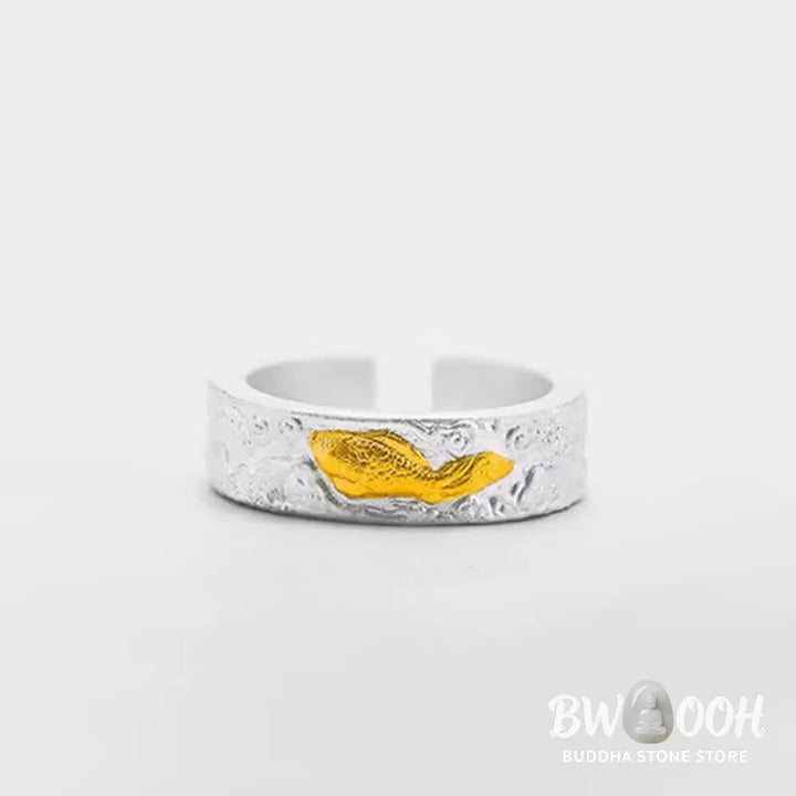 Buddha Stones 999 Sterling Silver 999 Gold Koi Fish Auspicious Clouds Luck Ring - Ring