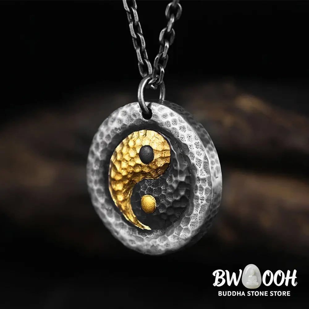 Buddha Stones 999 Sterling Silver 999 Gold Yin Yang Balance Titanium Steel Chain Necklace Pendant - BWOOOH - Yin Yang