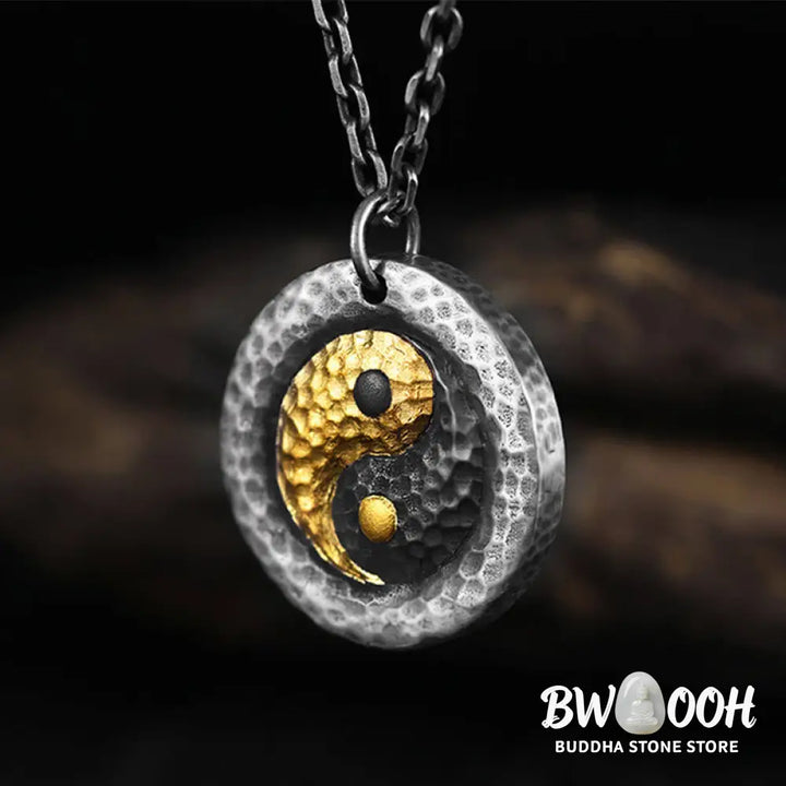 Buddha Stones 999 Sterling Silver 999 Gold Yin Yang Balance Titanium Steel Chain Necklace Pendant - BWOOOH - Yin Yang