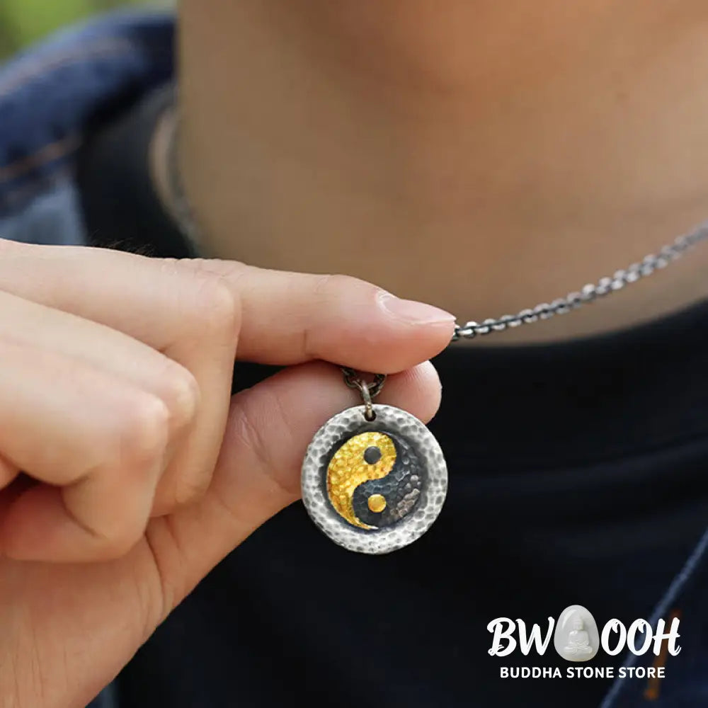 Buddha Stones 999 Sterling Silver 999 Gold Yin Yang Balance Titanium Steel Chain Necklace Pendant - BWOOOH - Yin Yang
