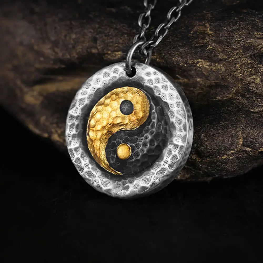 Buddha Stones 999 Sterling Silver 999 Gold Yin Yang Balance Titanium Steel Chain Necklace Pendant - BWOOOH - Yin Yang