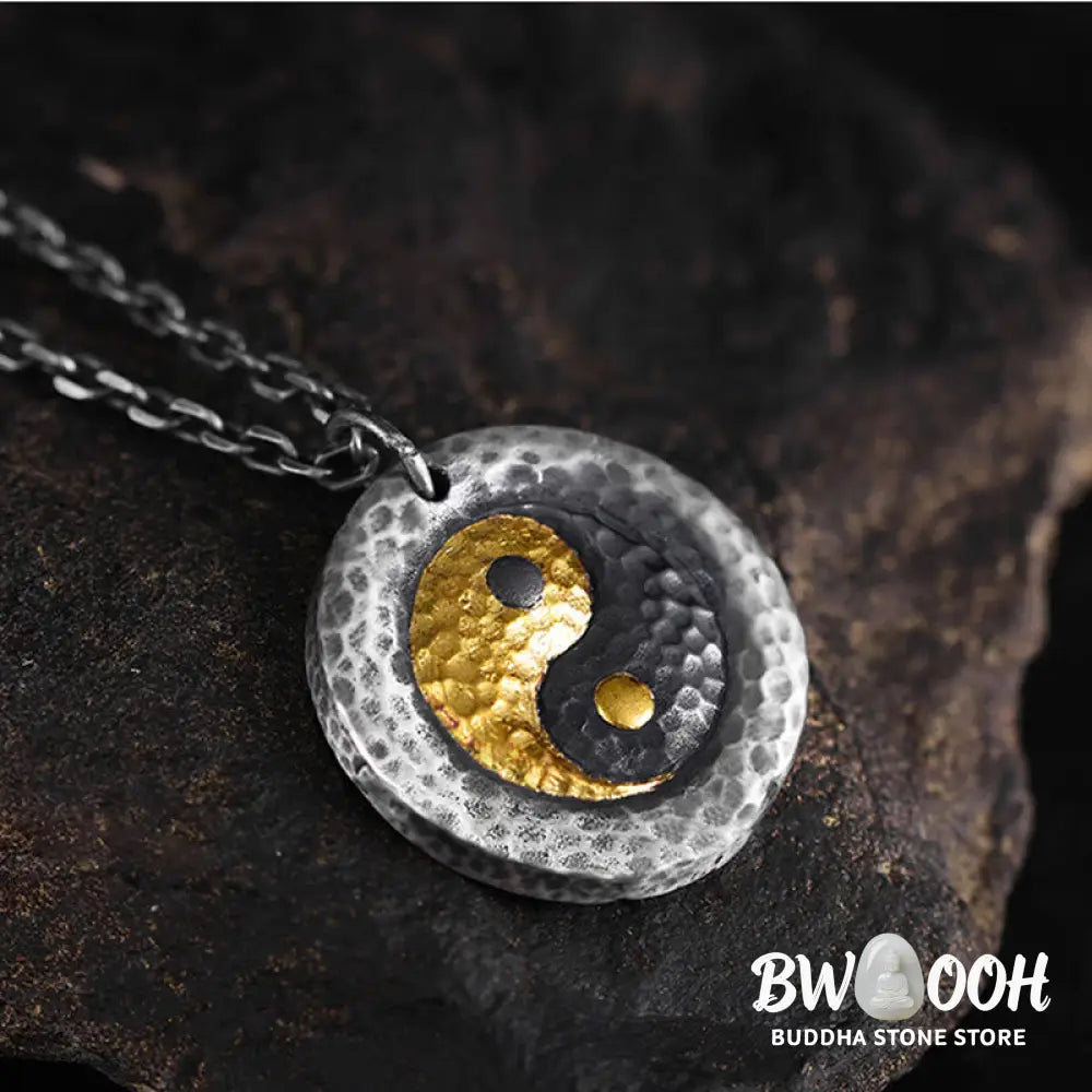 Buddha Stones 999 Sterling Silver 999 Gold Yin Yang Balance Titanium Steel Chain Necklace Pendant - BWOOOH - Yin Yang