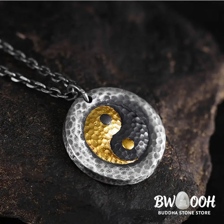 Buddha Stones 999 Sterling Silver 999 Gold Yin Yang Balance Titanium Steel Chain Necklace Pendant - BWOOOH - Yin Yang