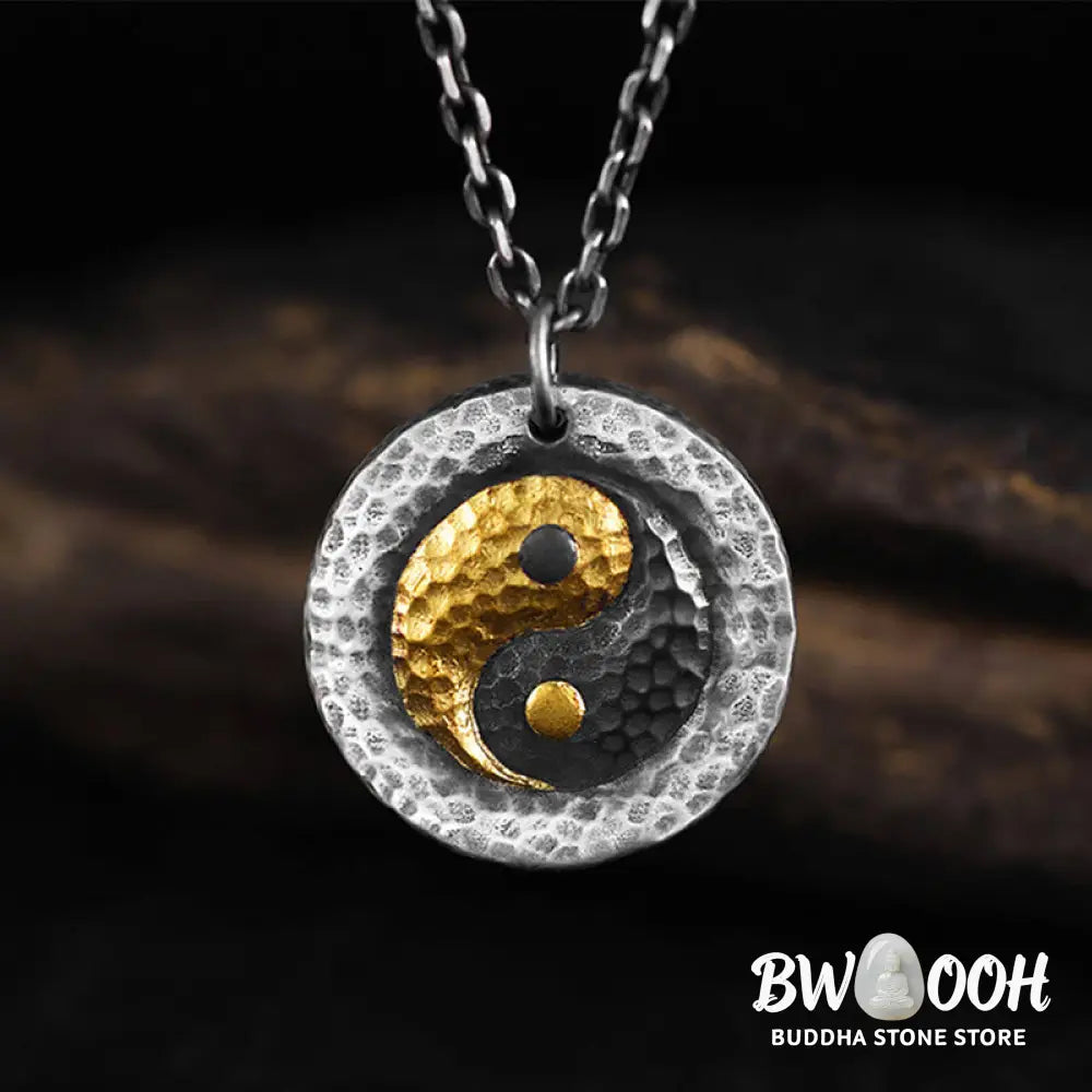 Buddha Stones 999 Sterling Silver 999 Gold Yin Yang Balance Titanium Steel Chain Necklace Pendant - BWOOOH - Yin Yang