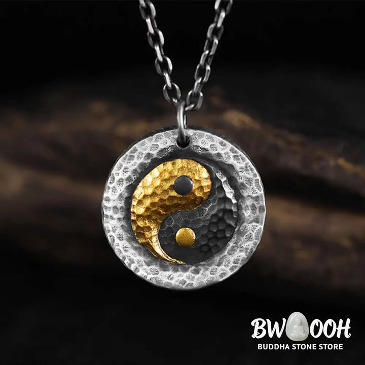 Buddha Stones 999 Sterling Silver 999 Gold Yin Yang Balance Titanium Steel Chain Necklace Pendant - BWOOOH - Yin Yang