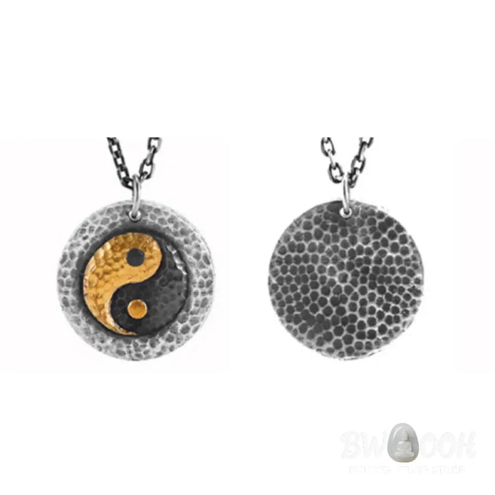 Buddha Stones 999 Sterling Silver 999 Gold Yin Yang Balance Titanium Steel Chain Necklace Pendant - BWOOOH - Yin Yang