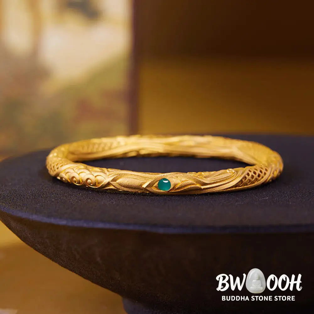 Buddha Stones 999 Sterling Silver Golden Flower Hollow Design Blessing Bracelet Bangle - BWOOOH - Bracelet Bangle