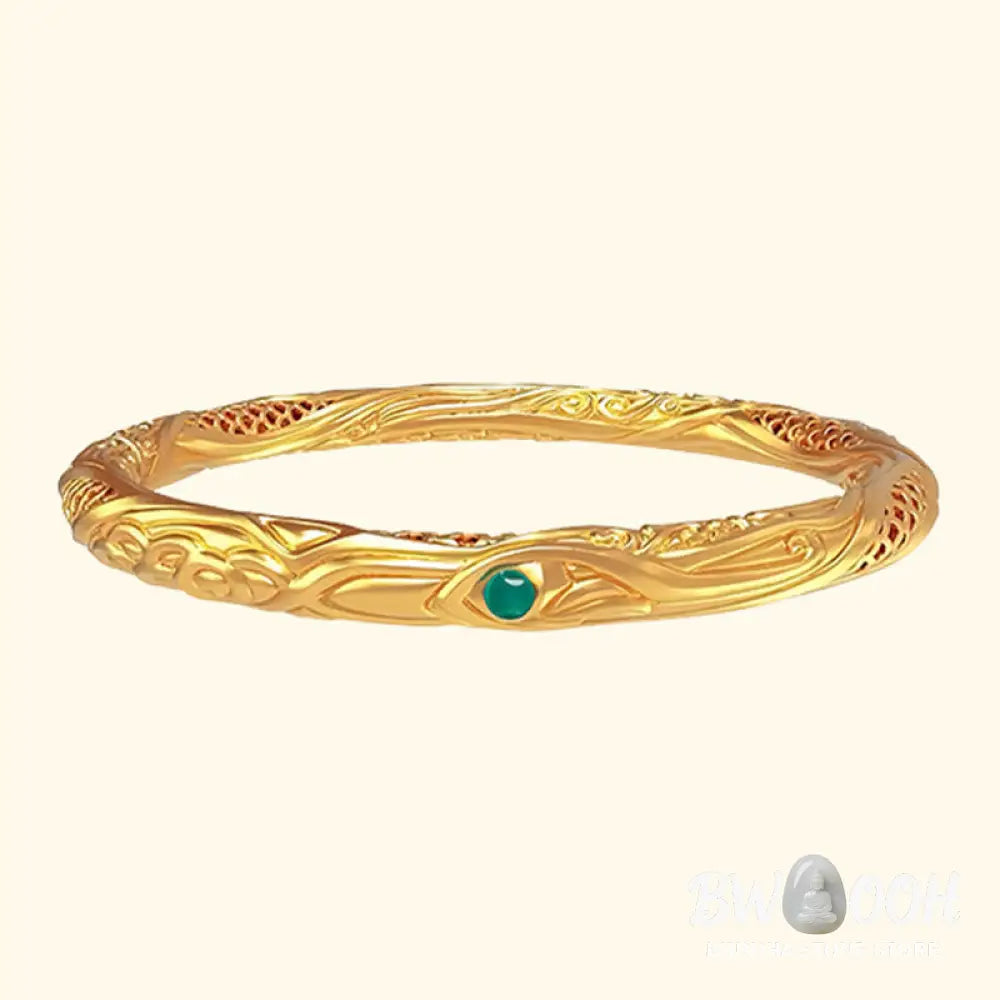 Buddha Stones 999 Sterling Silver Golden Flower Hollow Design Blessing Bracelet Bangle - BWOOOH - Bracelet Bangle