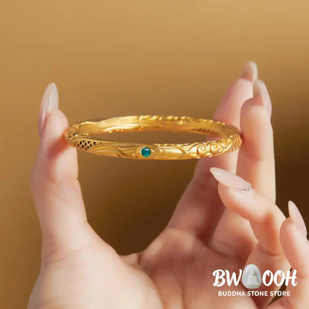 Buddha Stones 999 Sterling Silver Golden Flower Hollow Design Blessing Bracelet Bangle - BWOOOH - Bracelet Bangle
