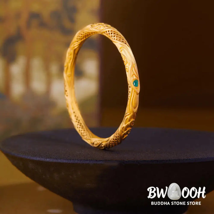 Buddha Stones 999 Sterling Silver Golden Flower Hollow Design Blessing Bracelet Bangle - BWOOOH - Bracelet Bangle