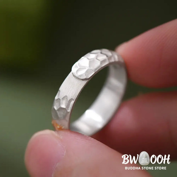 Buddha Stones 999 Sterling Silver Hammer Pattern Om Mani Padme Hum Balance Ring - Silver(5mm) - Ring