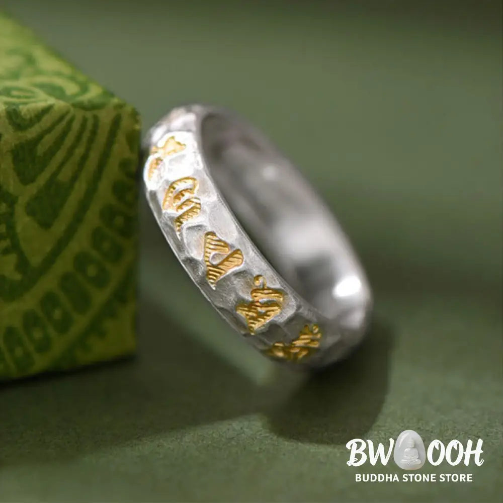 Buddha Stones 999 Sterling Silver Hammer Pattern Om Mani Padme Hum Balance Ring - Silver(5mm) - Ring