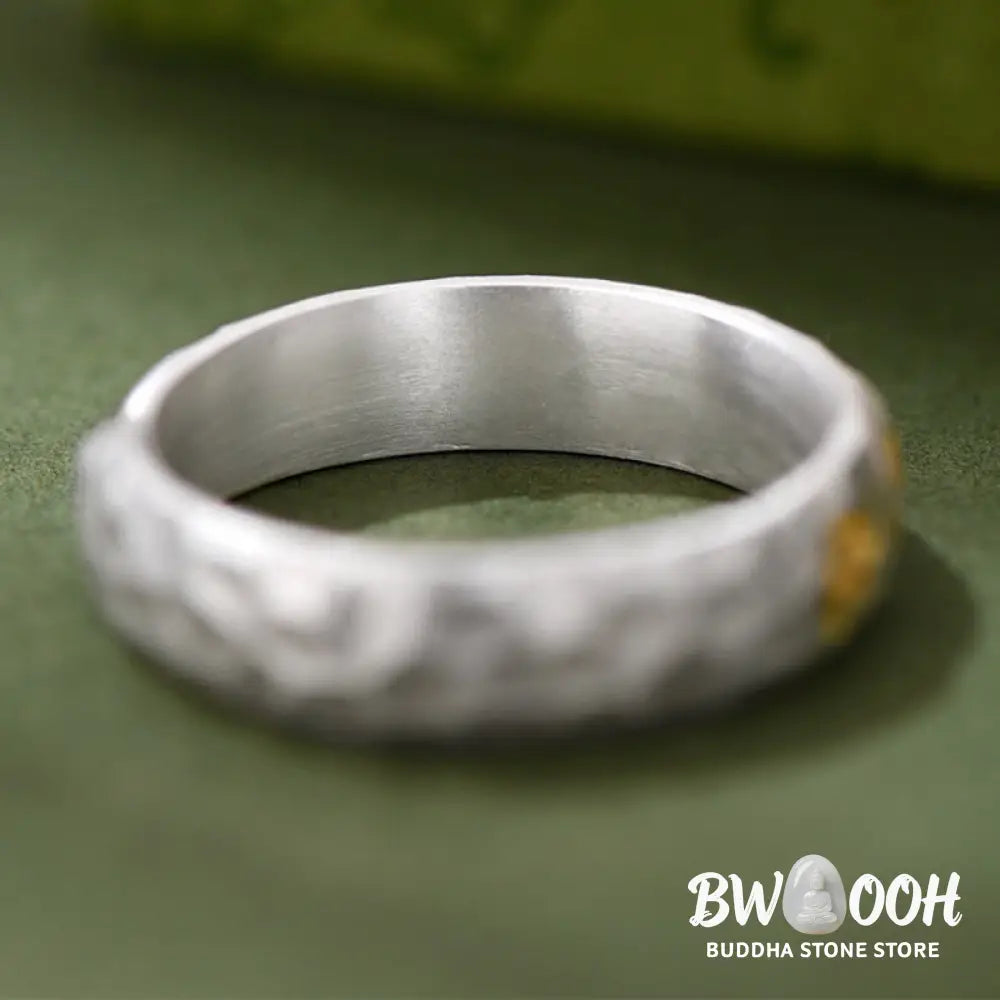 Buddha Stones 999 Sterling Silver Hammer Pattern Om Mani Padme Hum Balance Ring - Silver(5mm) - Ring