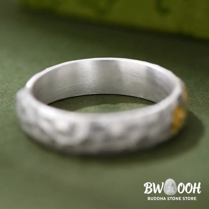 Buddha Stones 999 Sterling Silver Hammer Pattern Om Mani Padme Hum Balance Ring - Silver(5mm) - Ring