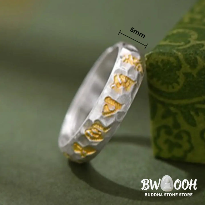 Buddha Stones 999 Sterling Silver Hammer Pattern Om Mani Padme Hum Balance Ring - Silver(5mm) - Ring