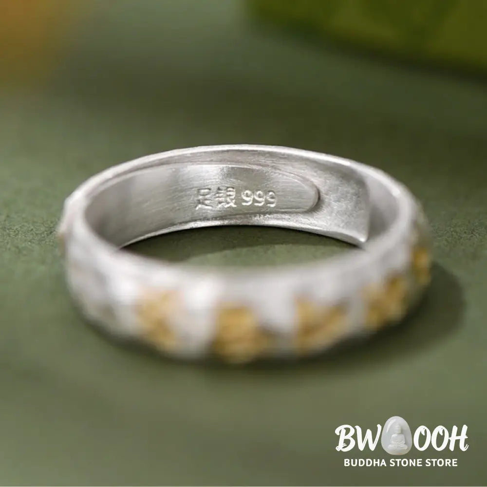 Buddha Stones 999 Sterling Silver Hammer Pattern Om Mani Padme Hum Balance Ring - Silver(5mm) - Ring