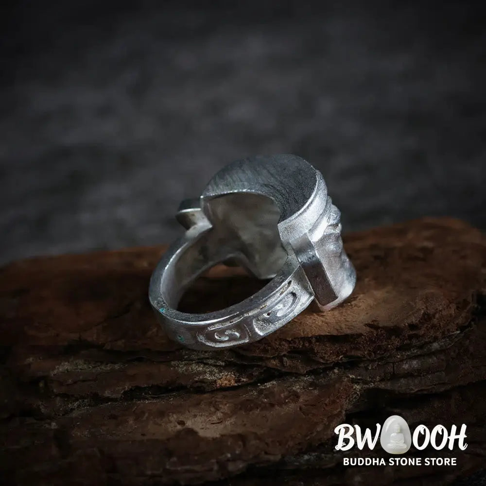 Buddha Stones 999 Sterling Silver Hand Casting Sanxingdui Mask Protection Ring - Ring