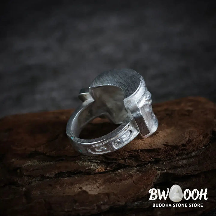 Buddha Stones 999 Sterling Silver Hand Casting Sanxingdui Mask Protection Ring - Ring