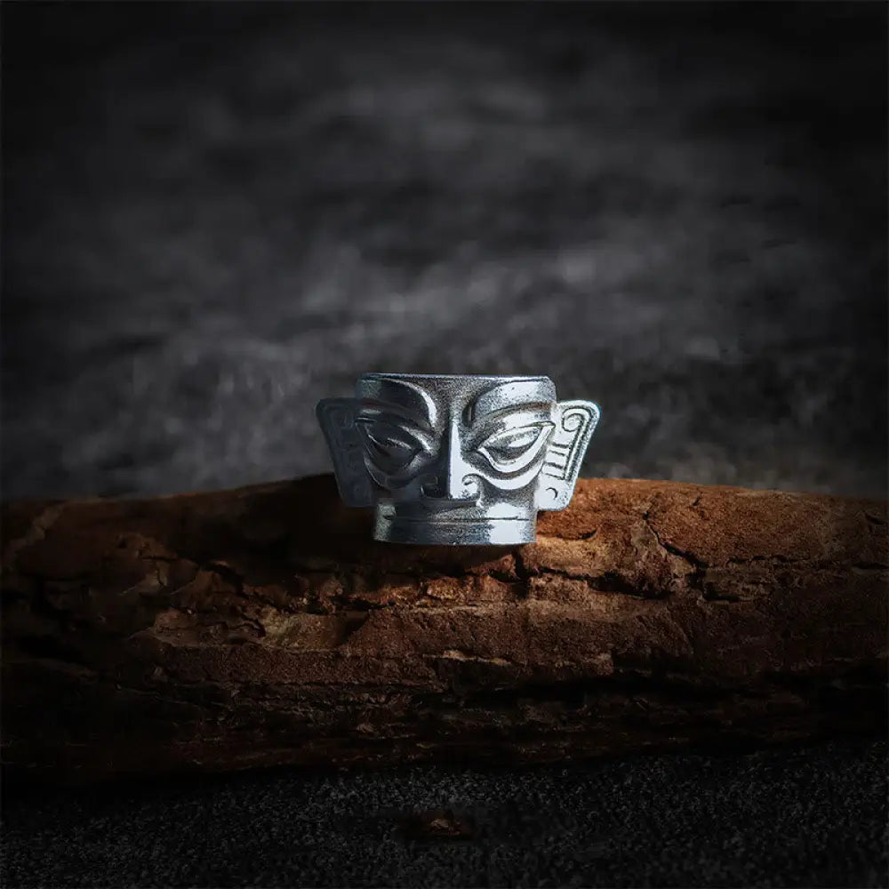 BWOOOH 999 Sterling Silver Hand Casting Sanxingdui Mask Protection Ring — Sterling Silver crystal healing bracelet for spi...