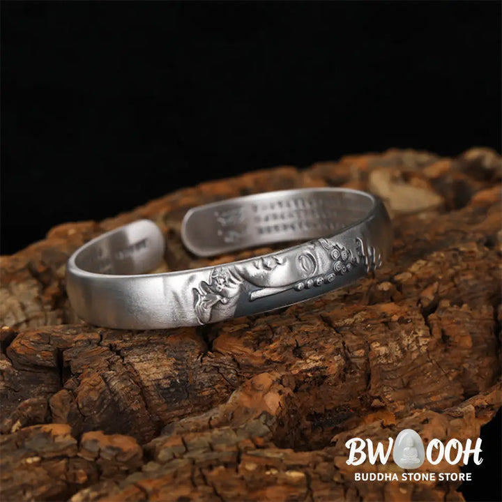Buddha Stones 999 Sterling Silver Buddha Head Heart Sutra Serenity Bracelet Bangle - BWOOOH - Buddha Symbol (Compassion