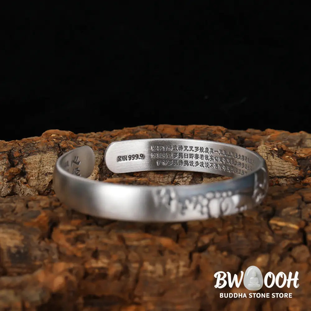 Buddha Stones 999 Sterling Silver Buddha Head Heart Sutra Serenity Bracelet Bangle - BWOOOH - Buddha Symbol (Compassion
