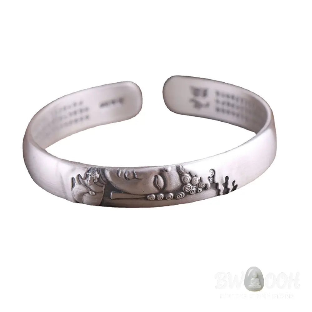 Buddha Stones 999 Sterling Silver Buddha Head Heart Sutra Serenity Bracelet Bangle - BWOOOH - Buddha Symbol (Compassion