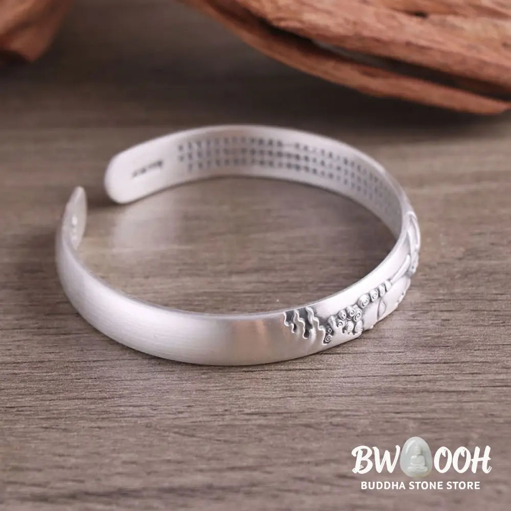 Buddha Stones 999 Sterling Silver Buddha Head Heart Sutra Serenity Bracelet Bangle - BWOOOH - Buddha Symbol (Compassion