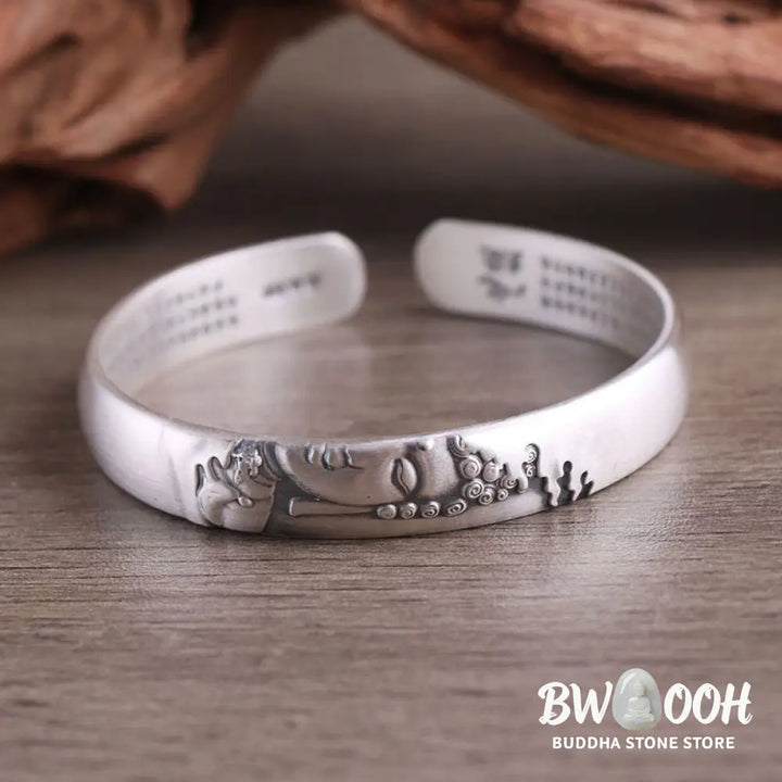 Buddha Stones 999 Sterling Silver Buddha Head Heart Sutra Serenity Bracelet Bangle - BWOOOH - Buddha Symbol (Compassion