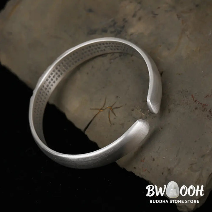 Buddha Stones 999 Sterling Silver Buddha Head Heart Sutra Serenity Bracelet Bangle - BWOOOH - Buddha Symbol (Compassion