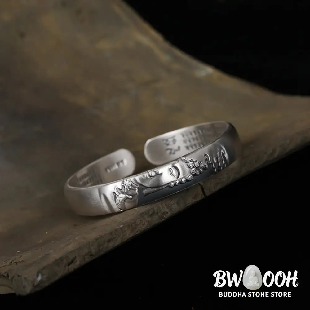 Buddha Stones 999 Sterling Silver Buddha Head Heart Sutra Serenity Bracelet Bangle - BWOOOH - Buddha Symbol (Compassion