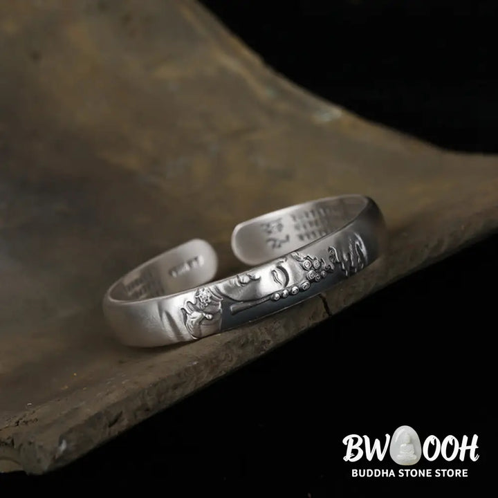 Buddha Stones 999 Sterling Silver Buddha Head Heart Sutra Serenity Bracelet Bangle - BWOOOH - Buddha Symbol (Compassion