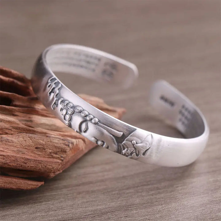 BWOOOH 999 Sterling Silver Buddha Head Heart Sutra Serenity Bracelet Bangle - BWOOOH - Buddha Symbol (Compassion