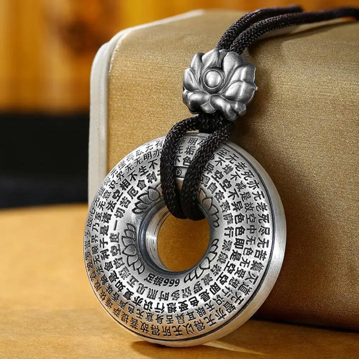 BWOOOH 999 sterling silver Heart Sutra lotus peace buckle necklace pendant
