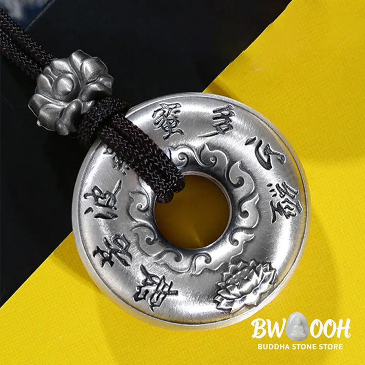 Buddha Stones 999 Sterling Silver Heart Sutra Lotus Peace Buckle Necklace Pendant - BWOOOH - 999 Sterling Silver
