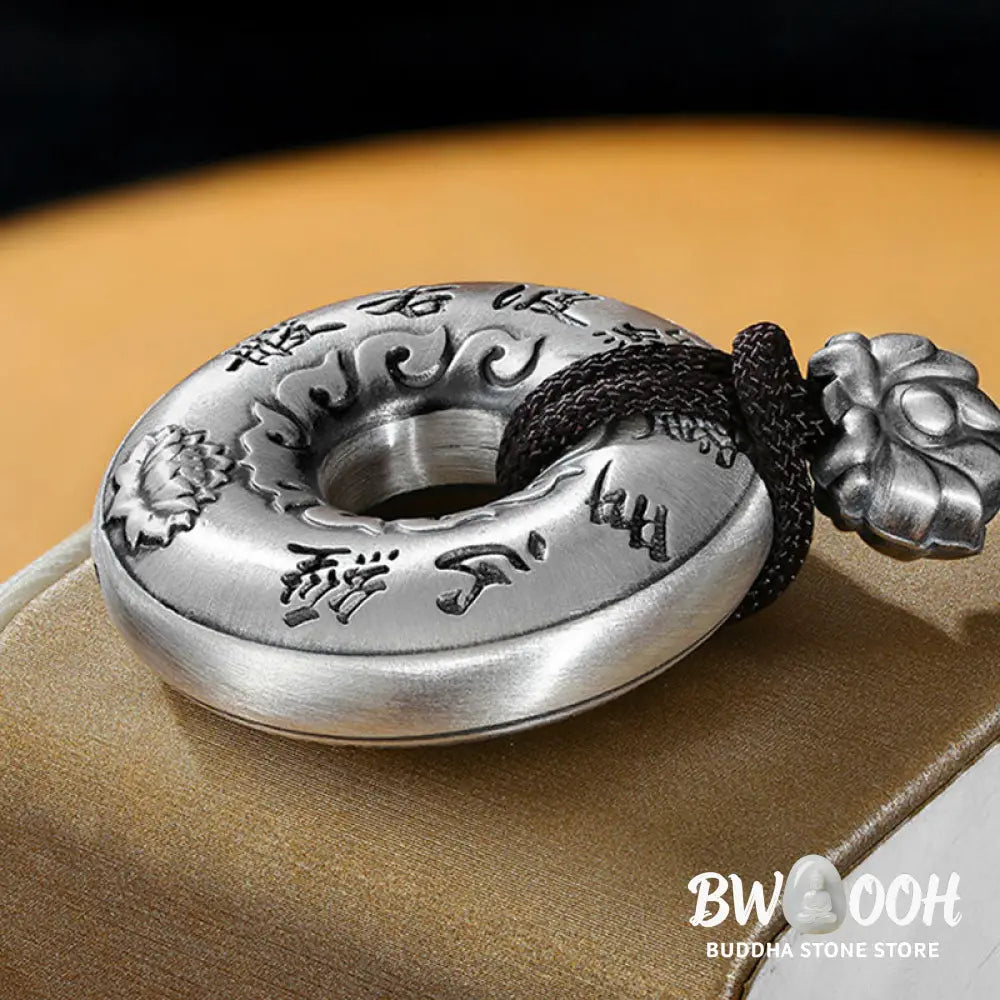 Buddha Stones 999 Sterling Silver Heart Sutra Lotus Peace Buckle Necklace Pendant - BWOOOH - 999 Sterling Silver