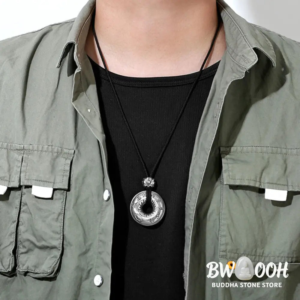 Buddha Stones 999 Sterling Silver Heart Sutra Lotus Peace Buckle Necklace Pendant - BWOOOH - 999 Sterling Silver