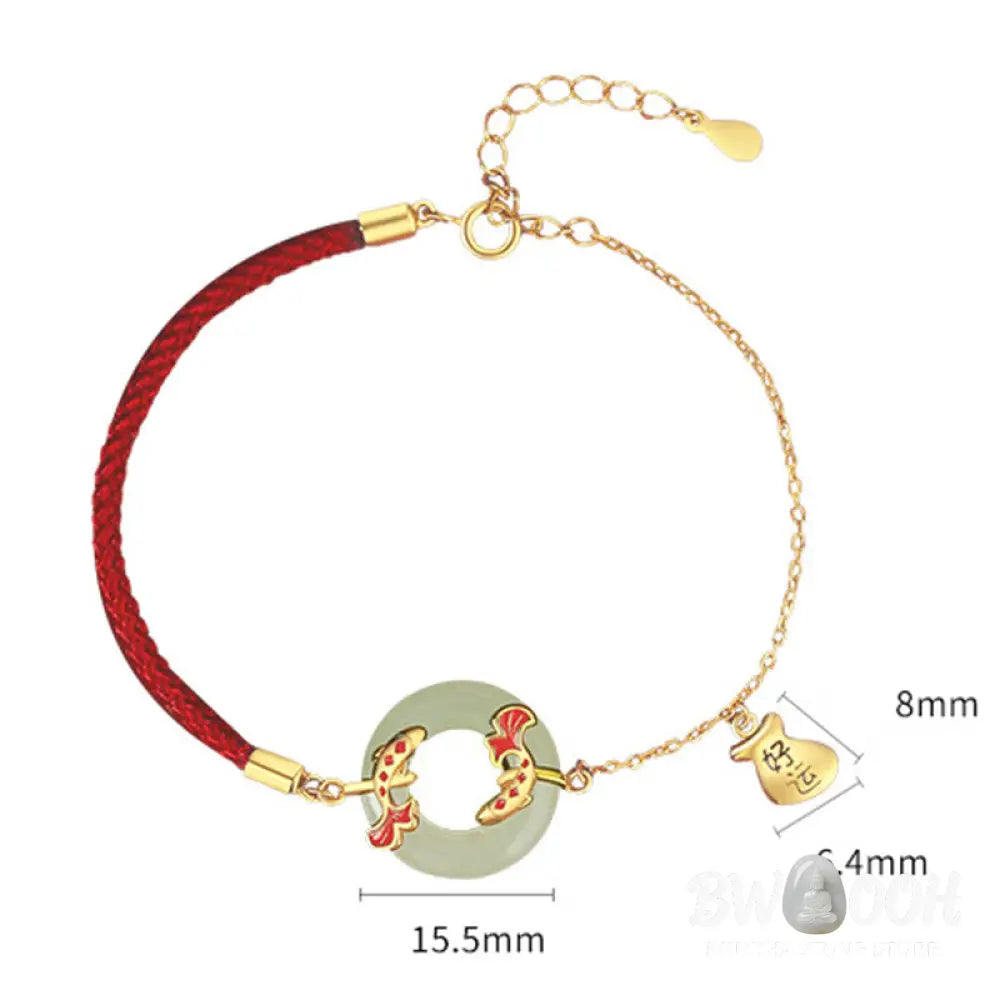 Buddha Stones 999 Sterling Silver Hetian White Jade Double Koi Fish Peace Buckle Lucky Charm Wealth Bracelet - Koi