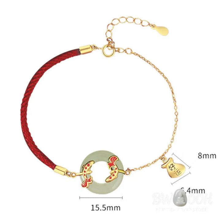 Buddha Stones 999 Sterling Silver Hetian White Jade Double Koi Fish Peace Buckle Lucky Charm Wealth Bracelet - Koi