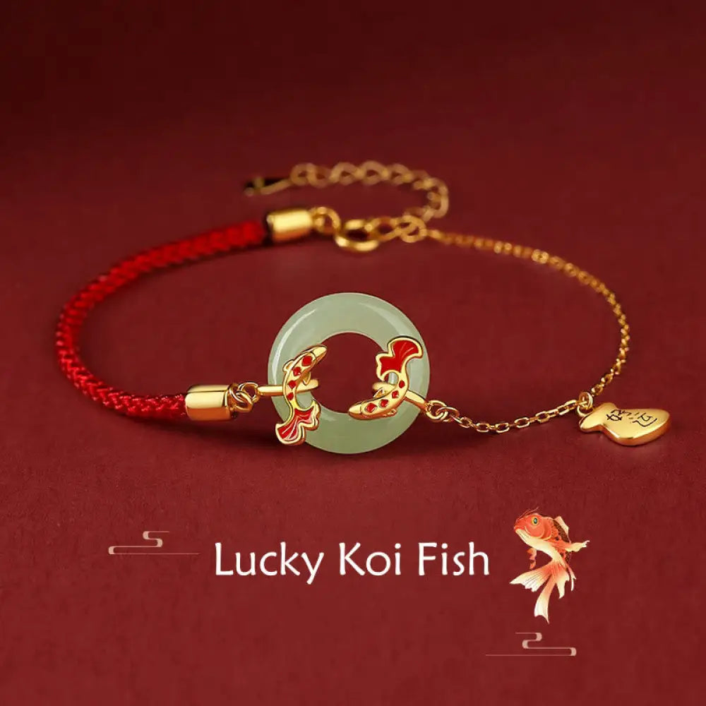Buddha Stones 999 Sterling Silver Hetian White Jade Double Koi Fish Peace Buckle Lucky Charm Wealth Bracelet - Koi