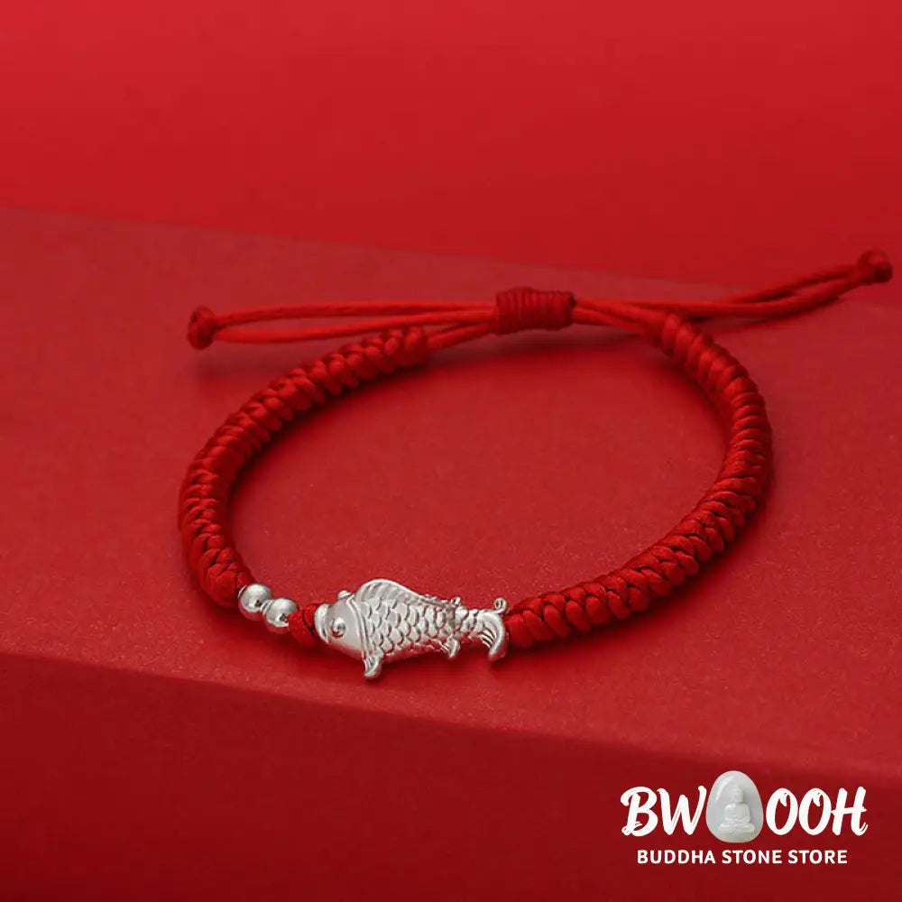 Buddha Stones 999 Sterling Silver Koi Fish Design 990 Sterling Silver Bead Red String Luck Bracelet - Bracelet