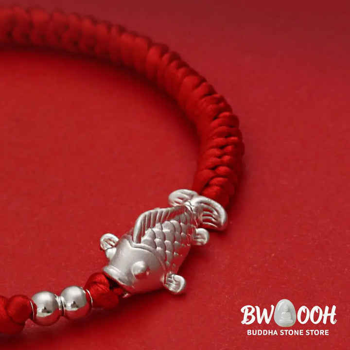 Buddha Stones 999 Sterling Silver Koi Fish Design 990 Sterling Silver Bead Red String Luck Bracelet - Bracelet