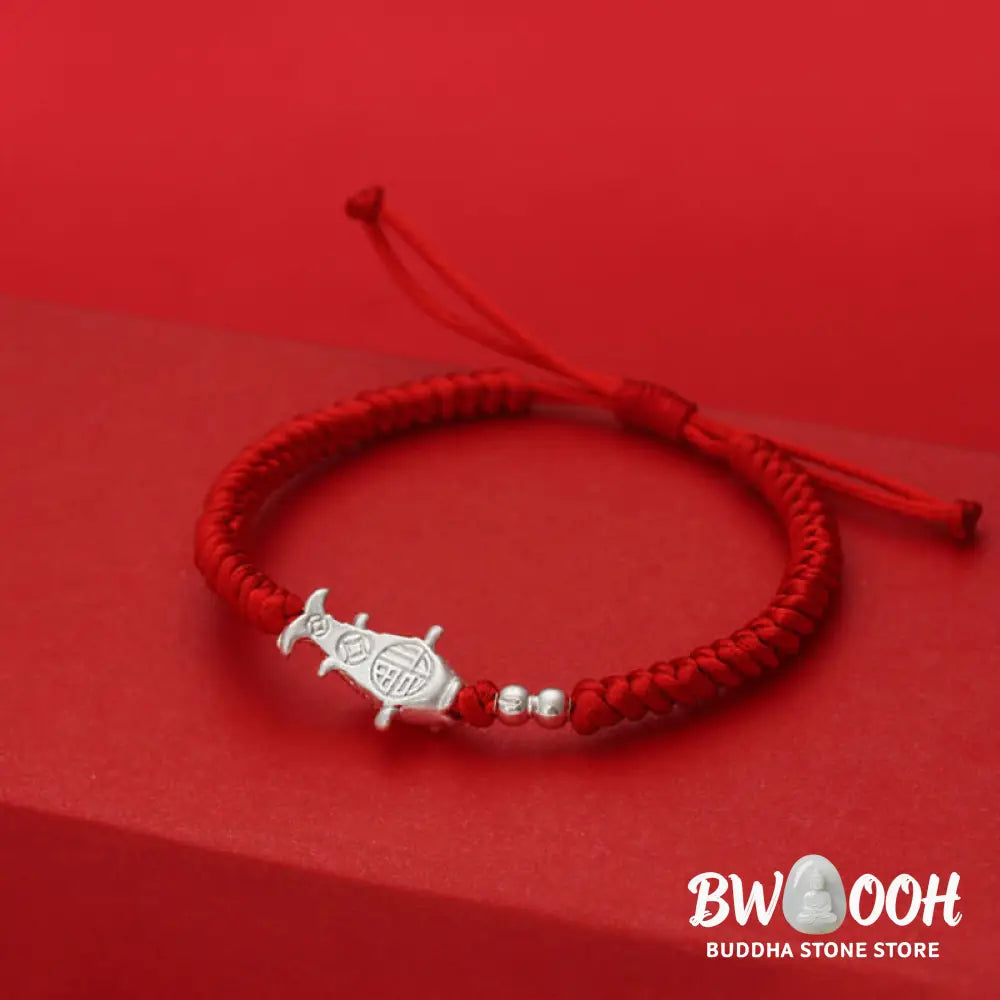 Buddha Stones 999 Sterling Silver Koi Fish Design 990 Sterling Silver Bead Red String Luck Bracelet - Bracelet