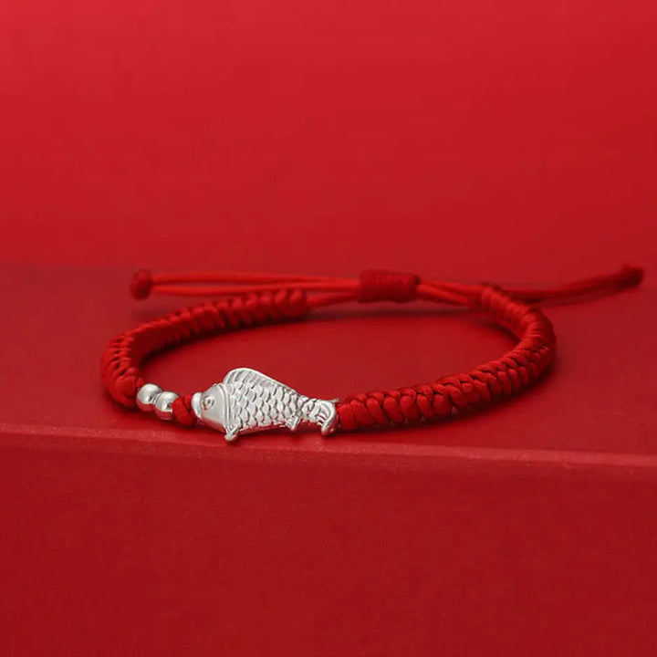 Buddha Stones 999 Sterling Silver Koi Fish Design 990 Sterling Silver Bead Red String Luck Bracelet - Red String(Wrist