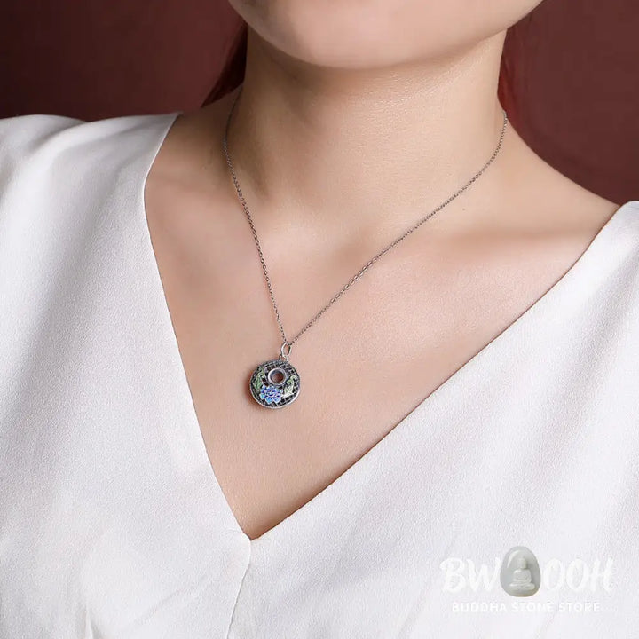 Buddha Stones 999 Sterling Silver Koi Fish Fu Character Lotus Peace Buckle Wealth Necklace Pendant - BWOOOH - Necklaces