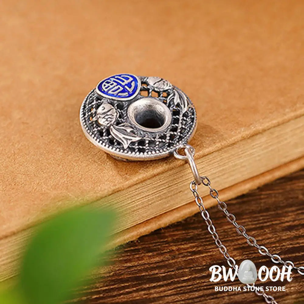 Buddha Stones 999 Sterling Silver Koi Fish Fu Character Lotus Peace Buckle Wealth Necklace Pendant - BWOOOH - Necklaces